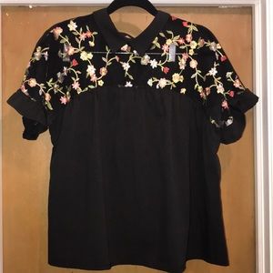 Black ruffle sleeve blouse